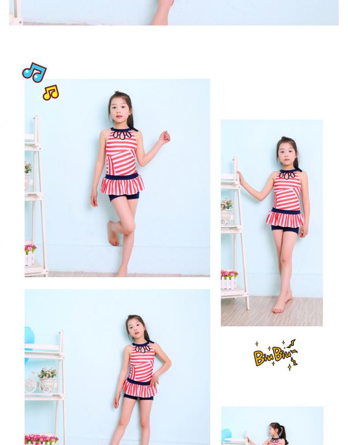 2019 Popular Stripe  Split Skirt Swimming Suit 2