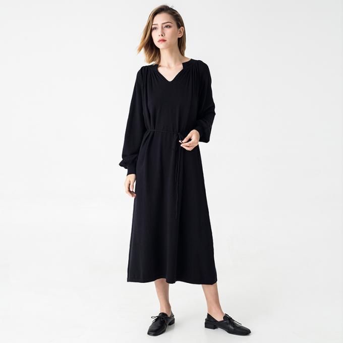 Autumn Women Clothing Black Midi Knit Dress 6