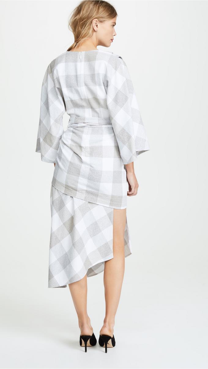 Fall Clothing Plus Size Gingham Kimono Style Wrap Dress For Women 3