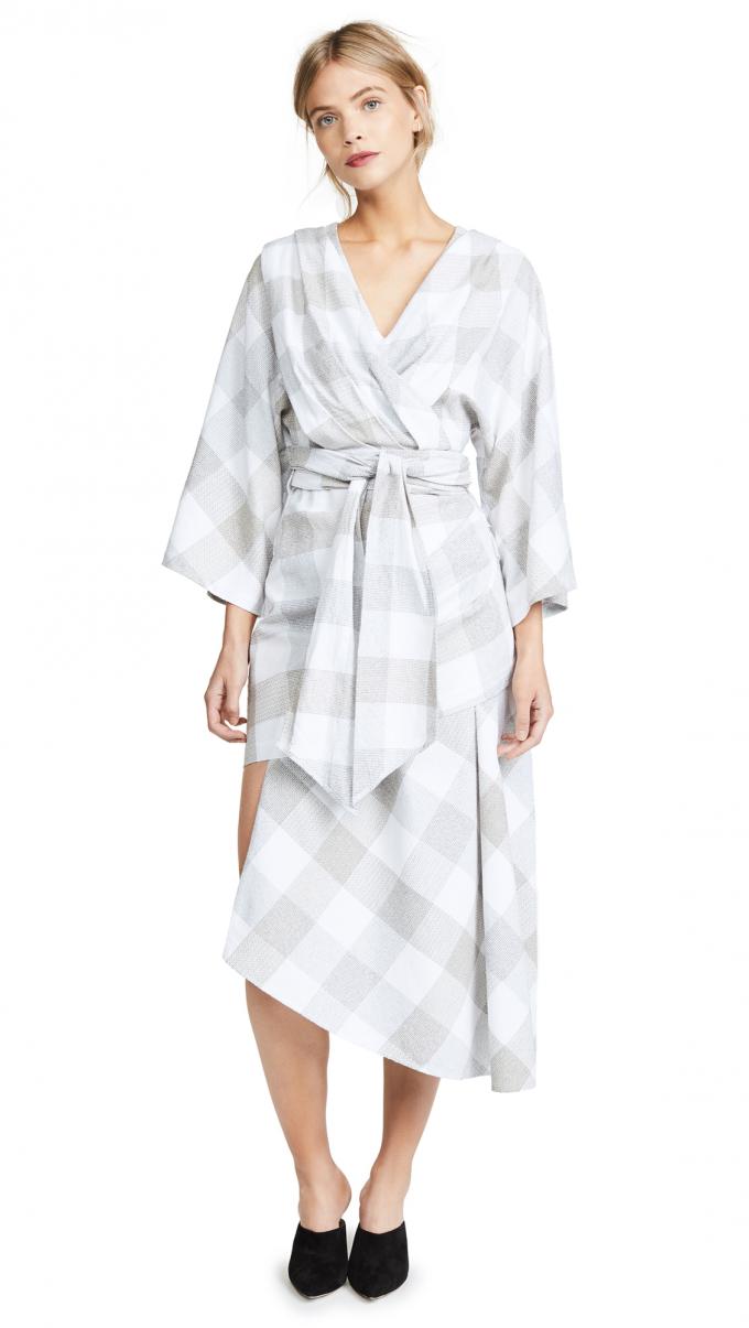 Fall Clothing Plus Size Gingham Kimono Style Wrap Dress For Women 6