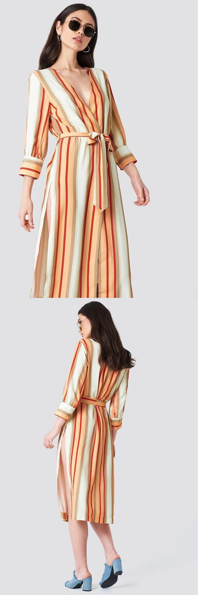 2018 Striped Kimono Multicolor Women Autumn Dress 2