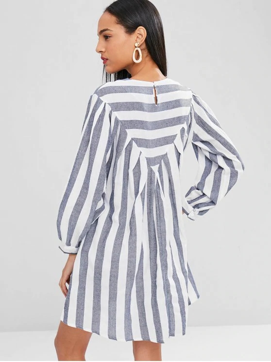 Fall Clothing Plus Size Gray Striped XL Tunic Mini Dress For Women 3