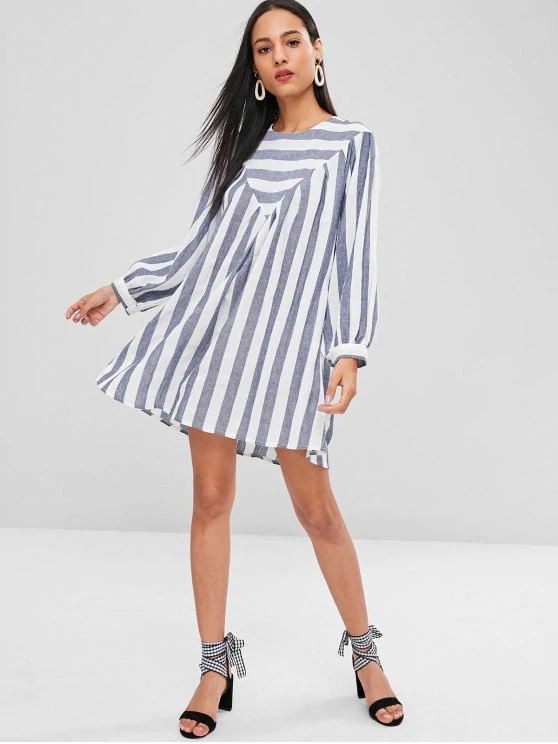 Fall Clothing Plus Size Gray Striped XL Tunic Mini Dress For Women 6