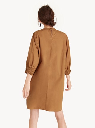 2018 Simple midi smock cuff brown oversize dress for women 4