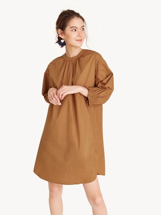 2018 Simple midi smock cuff brown oversize dress for women 3