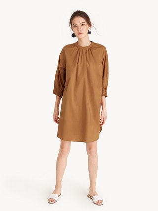 2018 Simple midi smock cuff brown oversize dress for women 5