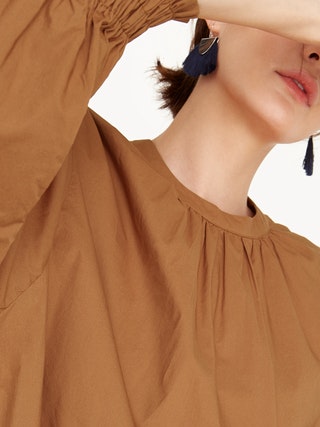 2018 Simple midi smock cuff brown oversize dress for women 7