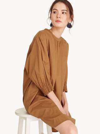 2018 Simple midi smock cuff brown oversize dress for women 6