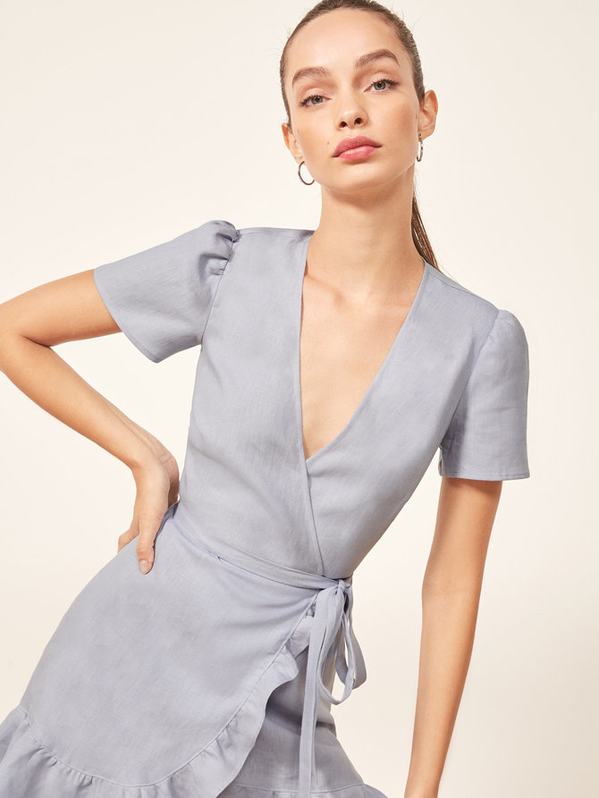 Ladies Summer Fashion Clothing Linen Fabric Wrap Dress 4