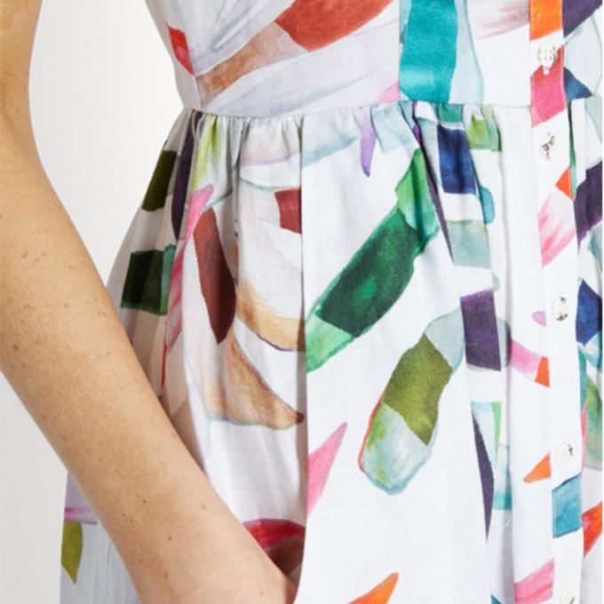2018 New Style Women White-Print Button-Down Simple Cheap Linen Midi Dress 6