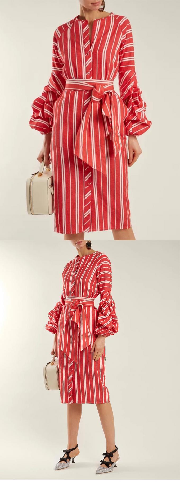 2018 Women Clothes Gathered Bell Sleeves Striped Midi Design Fashion Dresses For Women 2018 2