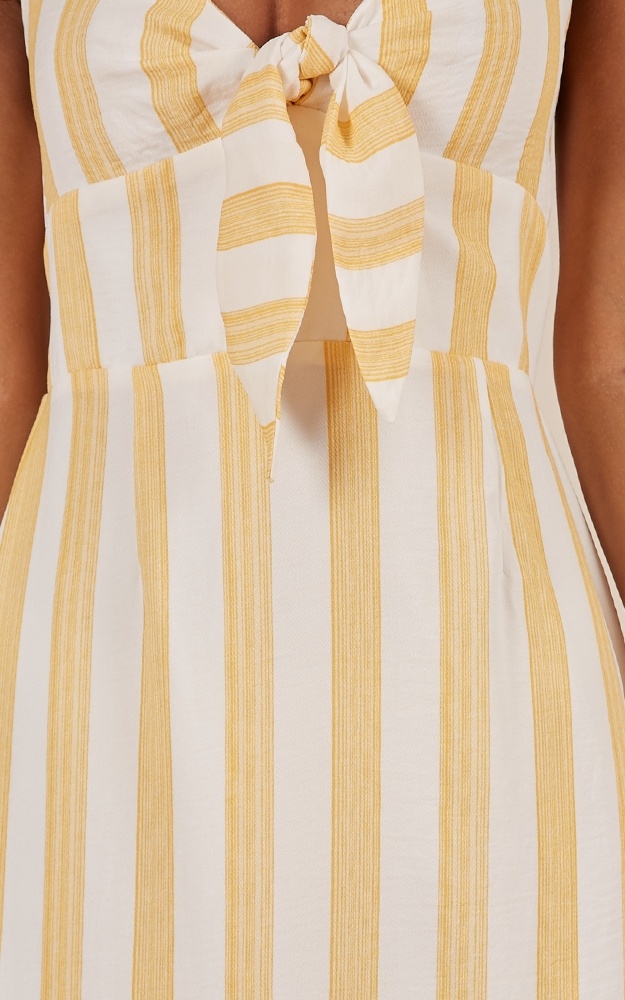 New arrival High Quality Mustard Stripe Beach Dress Summer Women Maxi Dress Ladies Sleeveless 5