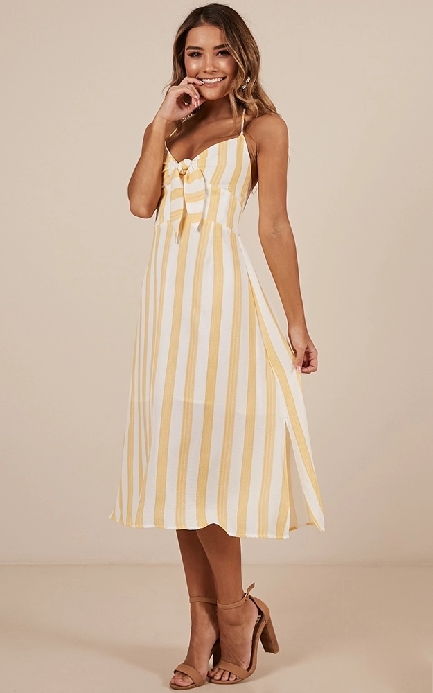 New arrival High Quality Mustard Stripe Beach Dress Summer Women Maxi Dress Ladies Sleeveless 6