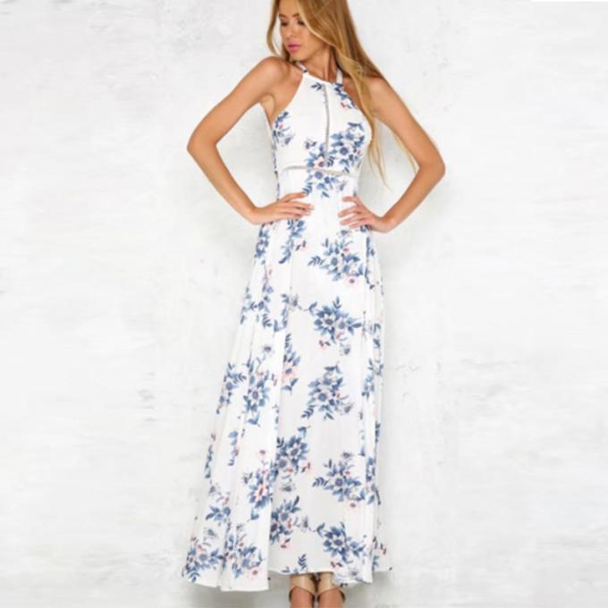Bohemian Halter Backless Sleeveless Floral Printed Slit Maxi Long Dress for Woman 3