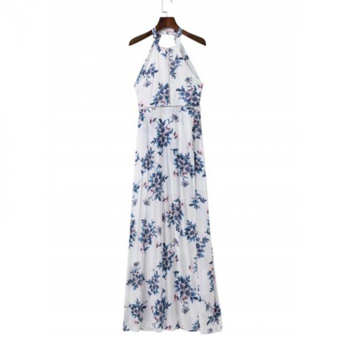 Bohemian Halter Backless Sleeveless Floral Printed Slit Maxi Long Dress for Woman 5