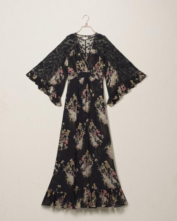 Fashion Design Empire Waist Floral Embroidered V-Neckline Maxi Woman Dress 2