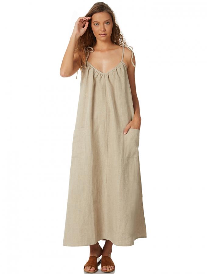 Women 100% Linen Old Fashion Maxi Dress 3
