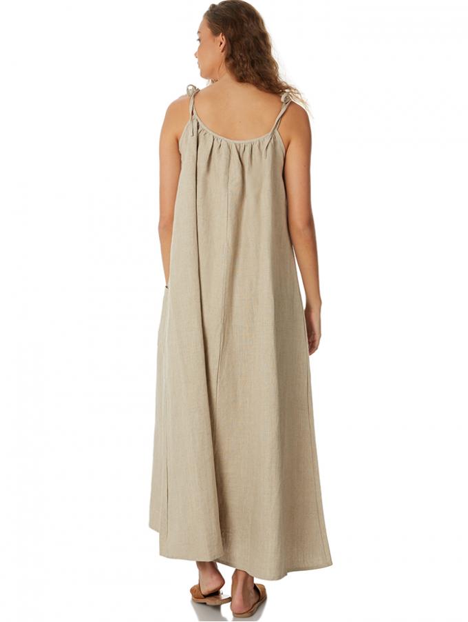 Women 100% Linen Old Fashion Maxi Dress 4