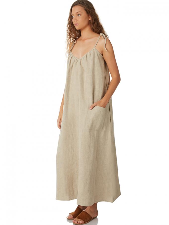 Women 100% Linen Old Fashion Maxi Dress 5