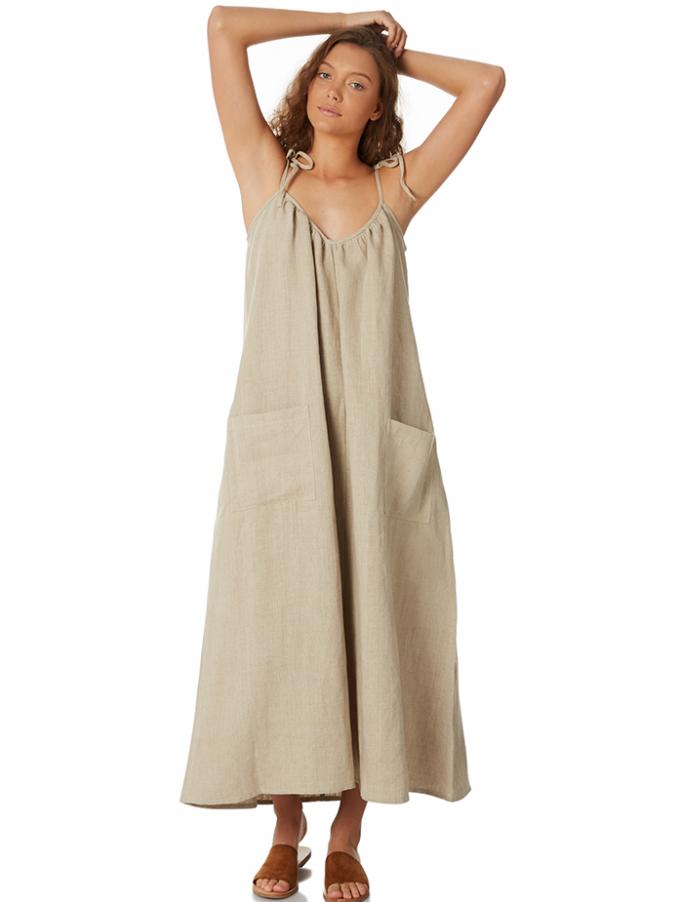 Women 100% Linen Old Fashion Maxi Dress 6