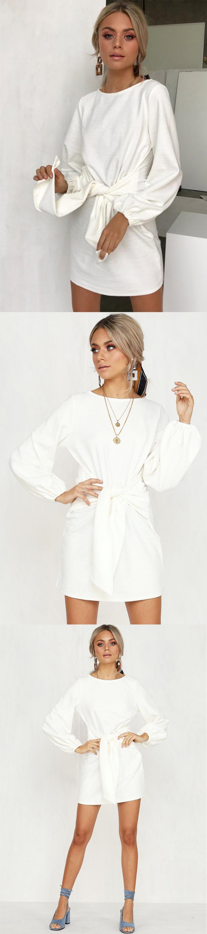 Women Apparel Summer White Puff Sleeve Mini Dress 2