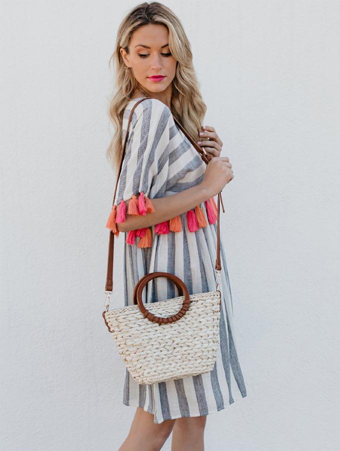 Women Casual Striped Dresses With Color Tassel 3