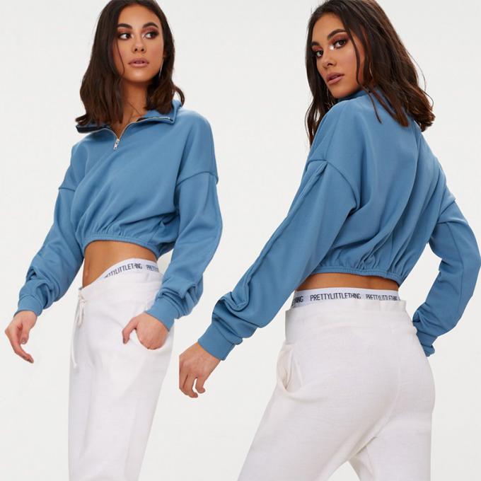 Zip front crop sweater long sleeves blue 2