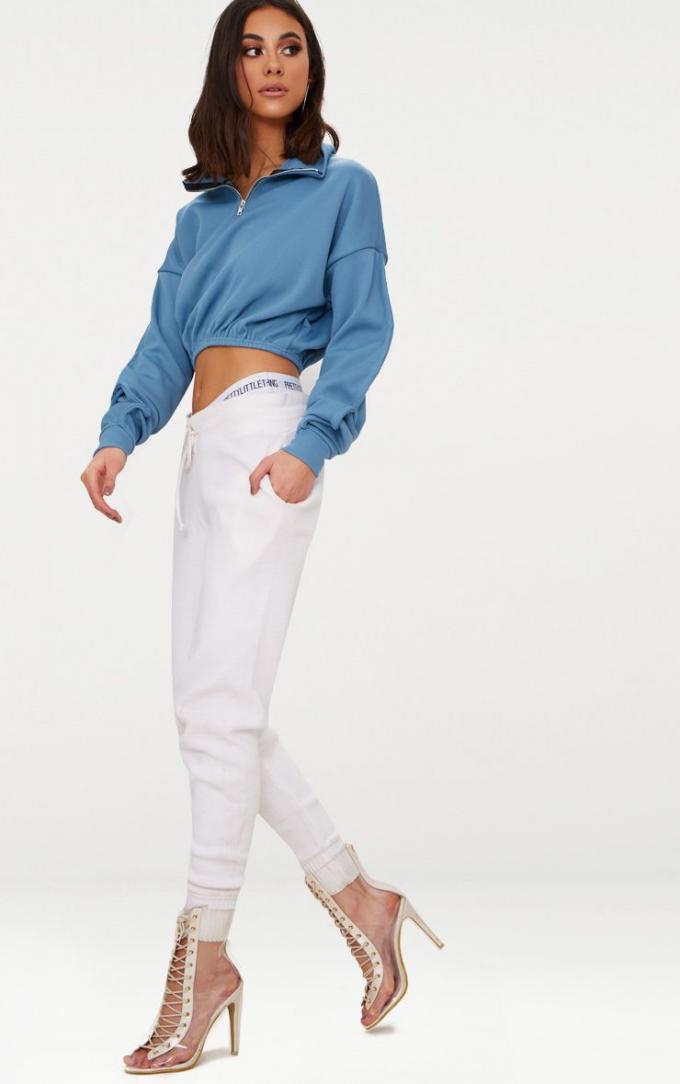 Zip front crop sweater long sleeves blue 4