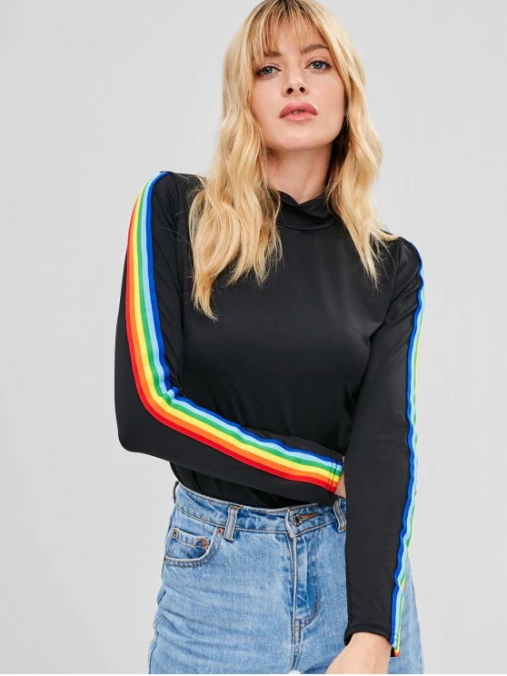 New Fashion Rainbow Stripe Long Sleeve Cotton T Shirt 2