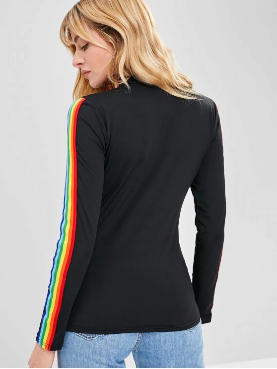 New Fashion Rainbow Stripe Long Sleeve Cotton T Shirt 3