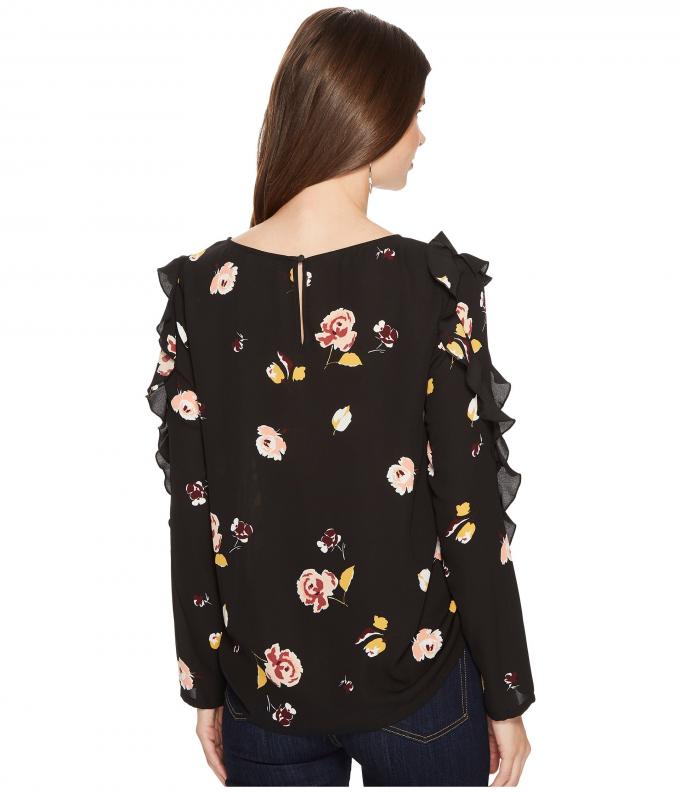 Fall Clothing W Ruffle Long Sleeve Detail Black Blouse Floral Ladies Tops 3
