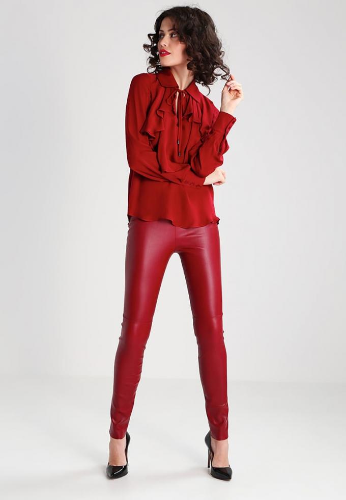 New Arrival Elegant Red Woman Autumn Long Sleeve Low V-neck Blouse and Ladies Shirt 2