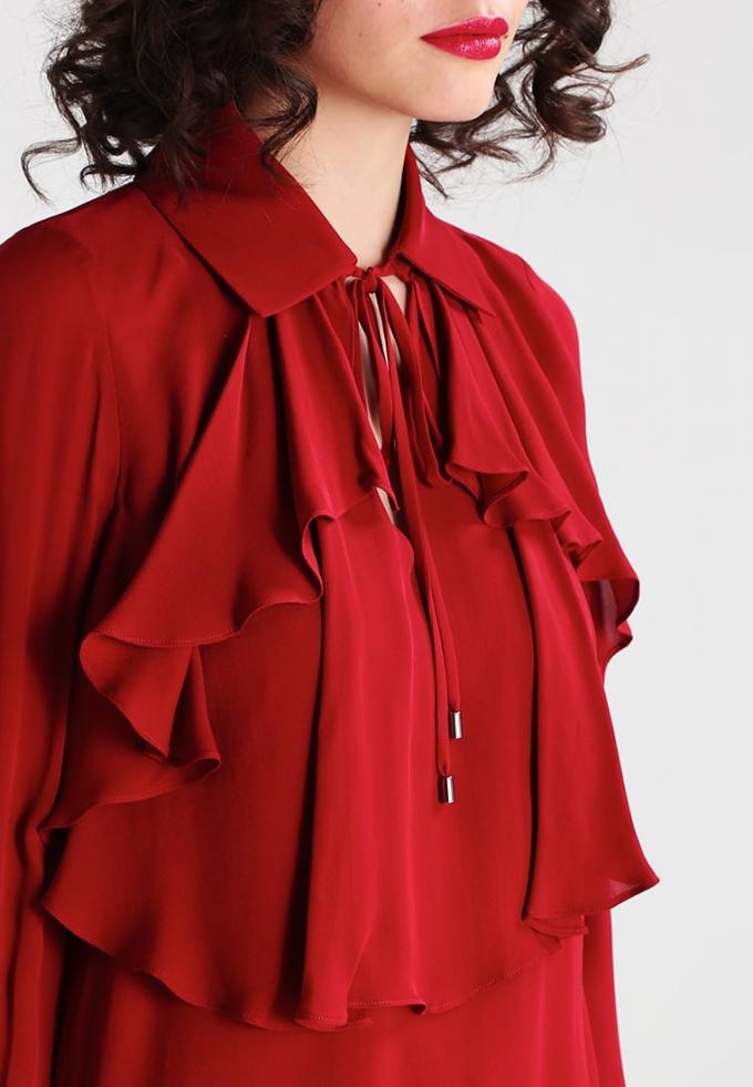 New Arrival Elegant Red Woman Autumn Long Sleeve Low V-neck Blouse and Ladies Shirt 6