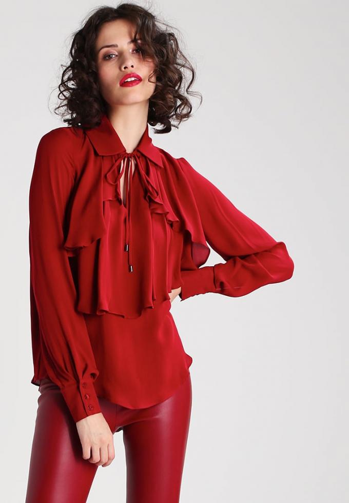 New Arrival Elegant Red Woman Autumn Long Sleeve Low V-neck Blouse and Ladies Shirt 4