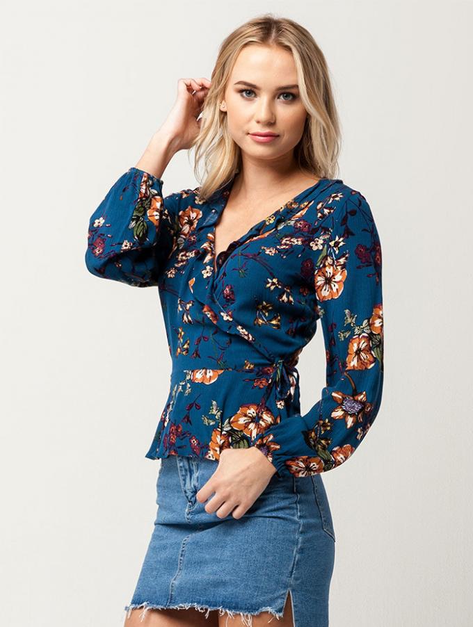 Latest Long Sleeve New Design Floral Printed Tops 2