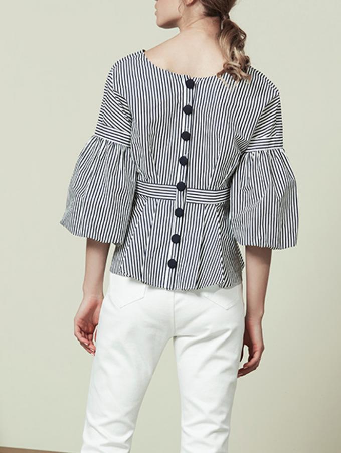 Fashion Womans Big Sleeve Blouse With Stripe 4