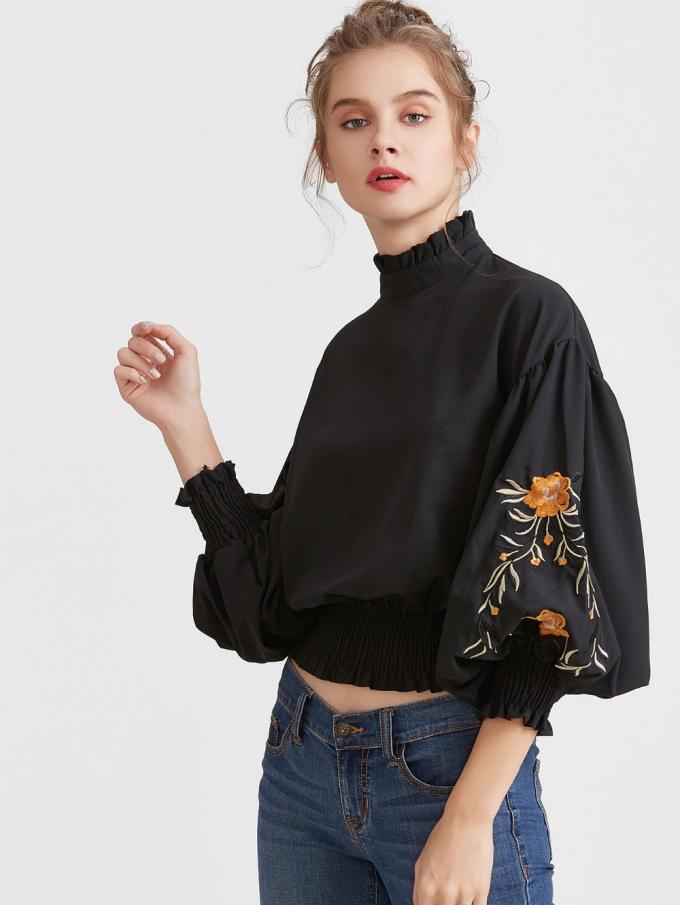 2017 Fashionable black embroidered blouses for women 2