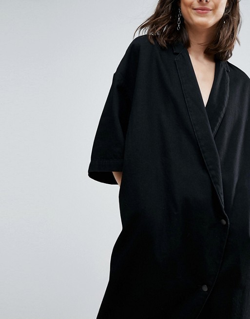 wrap front wide cut sleeves denim kimono 3