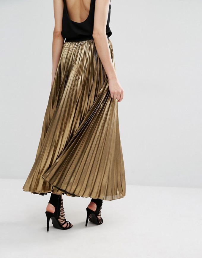 Custom service women clothes latest skirts design gold long pleated skirt 3