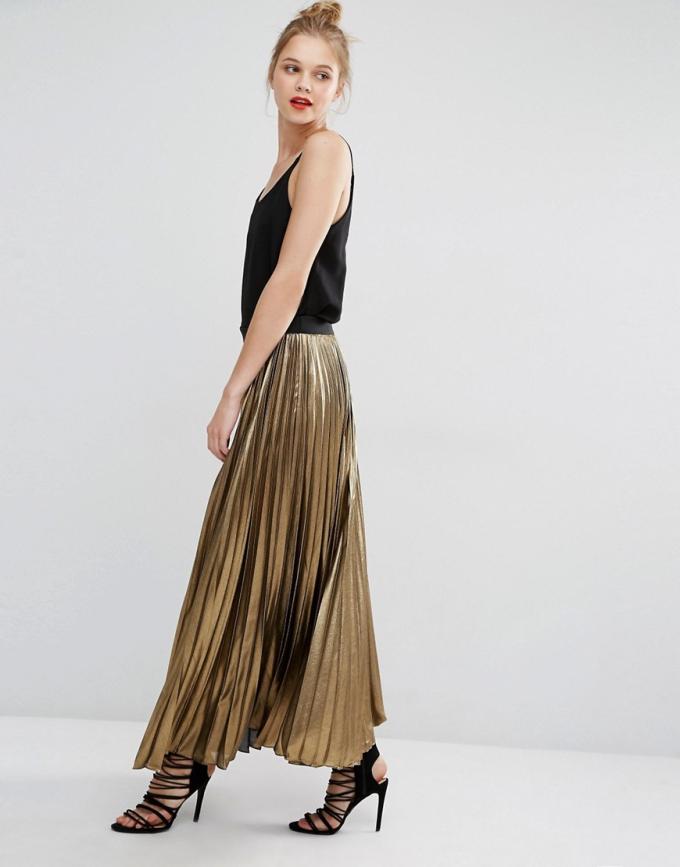 Custom service women clothes latest skirts design gold long pleated skirt 2
