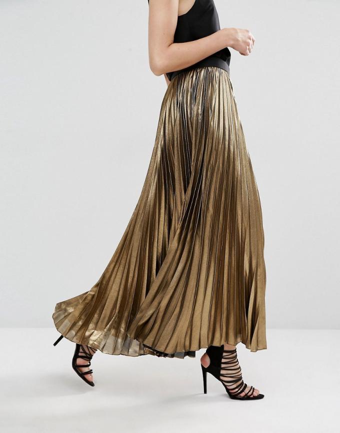Custom service women clothes latest skirts design gold long pleated skirt 1