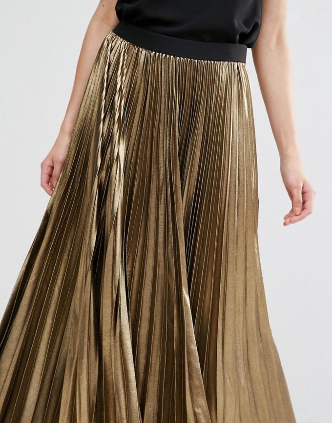 Custom service women clothes latest skirts design gold long pleated skirt 4