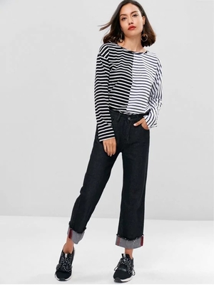 Antumn Women Contrasting Stripes Long Sleeve T-shirt