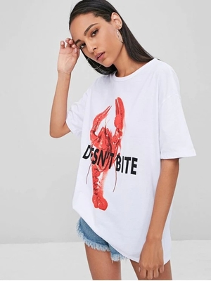 2018 Summer White Short Sleeve Printed Cotton Women T Shirt