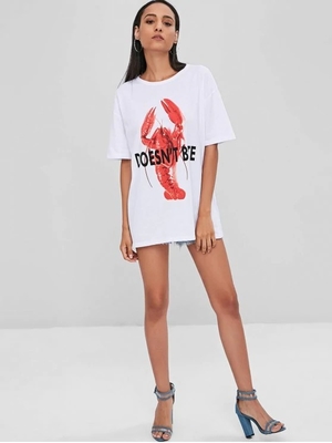 2018 Summer White Short Sleeve Printed Cotton Women T Shirt