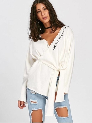 Spring Letter Pattern Long Sleeve Knitted Tip Top Women
