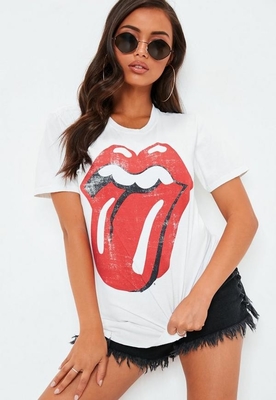 White Rolling Stones Licked Graphic T Shirt Women Clothing