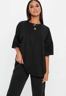 Logo Custom Black Drop Shoulder Oversized T Shirt Clothing Women