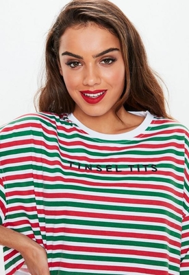 Green Trendy Women Clothing Stripe Cropped T Shirt