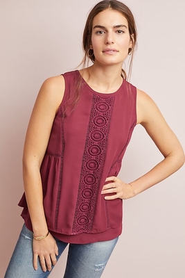 Women Red Sleeveless Top with Back zip